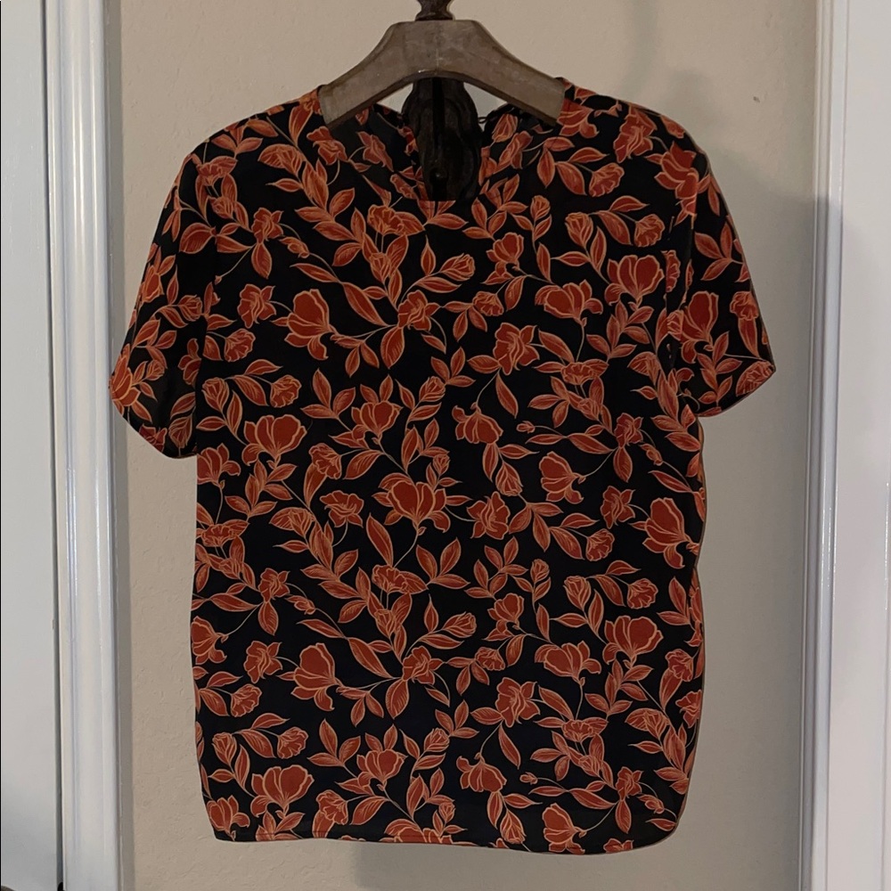 Banana Republic Black and Orange Floral Blouse